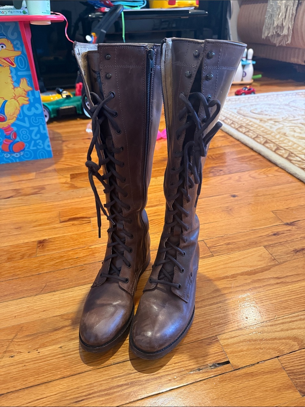 Frye Dark Brown Tall Lace-Up Leather Boots